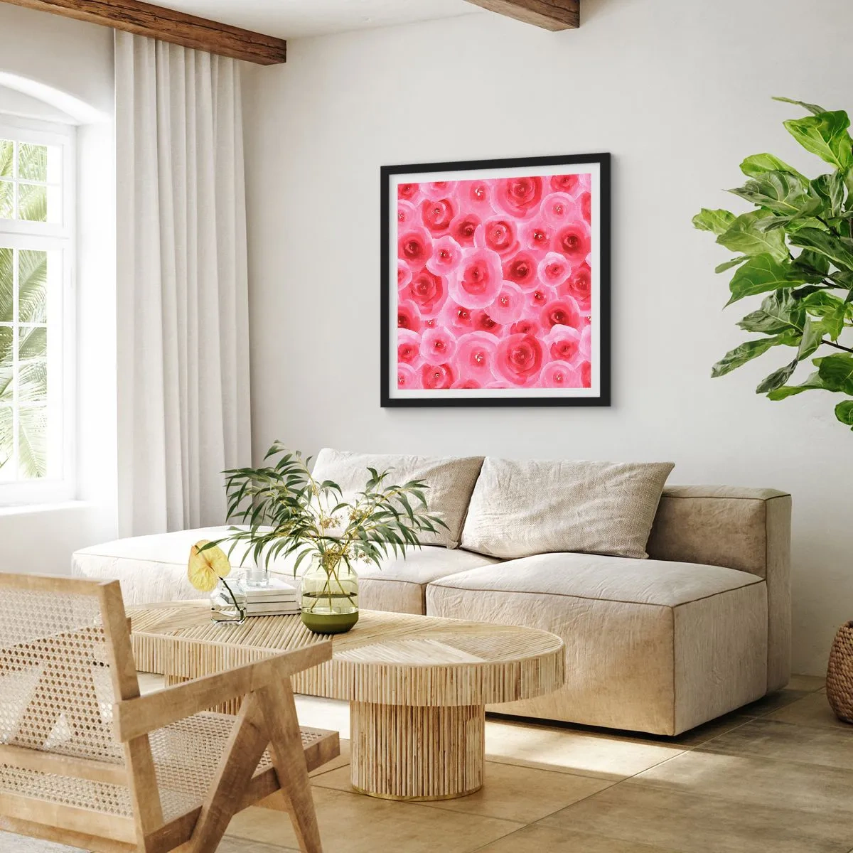 Plagát v čiernom ráme - Ruže dole aj hore - 60x60 cm