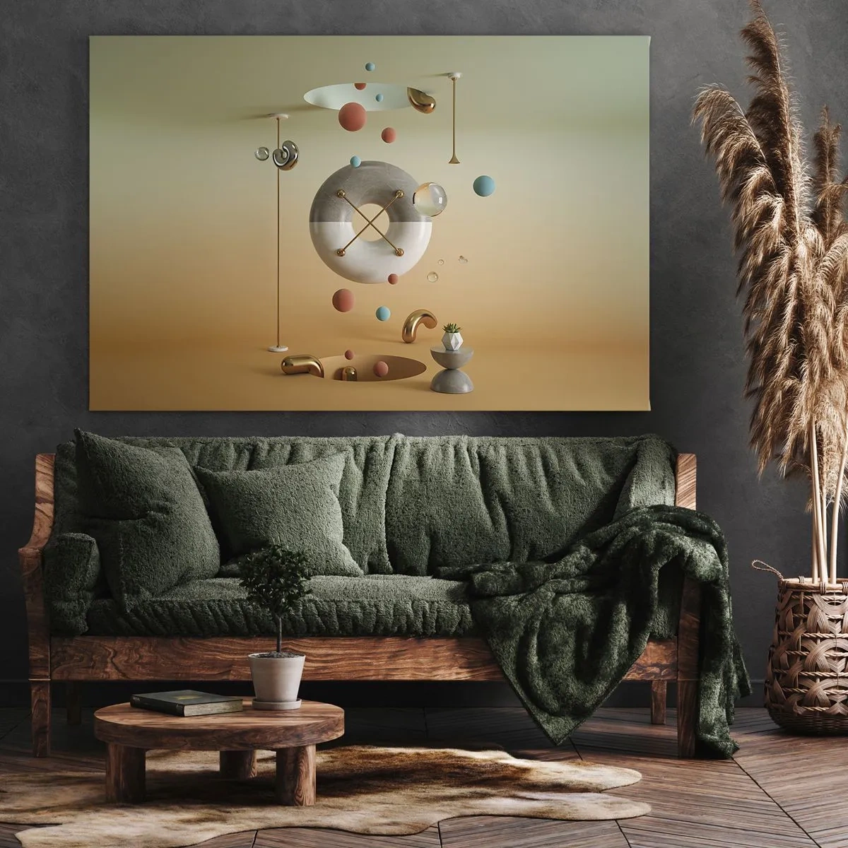 Obraz na plátne - Geometrické útvary v pastelových farbách v surrealistickom usporiadaní - 70x50cm - Všetko je možné - Moderná nástenná dekorácia do obývacej izby a spálne ARTTOR