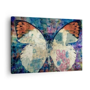 Obraz na plátne - Motýľ na abstraktnom umeleckom pozadí s farebnými detailmi - 70x50cm - Jemná krehkosť - Moderná nástenná dekorácia do obývacej izby a spálne ARTTOR
