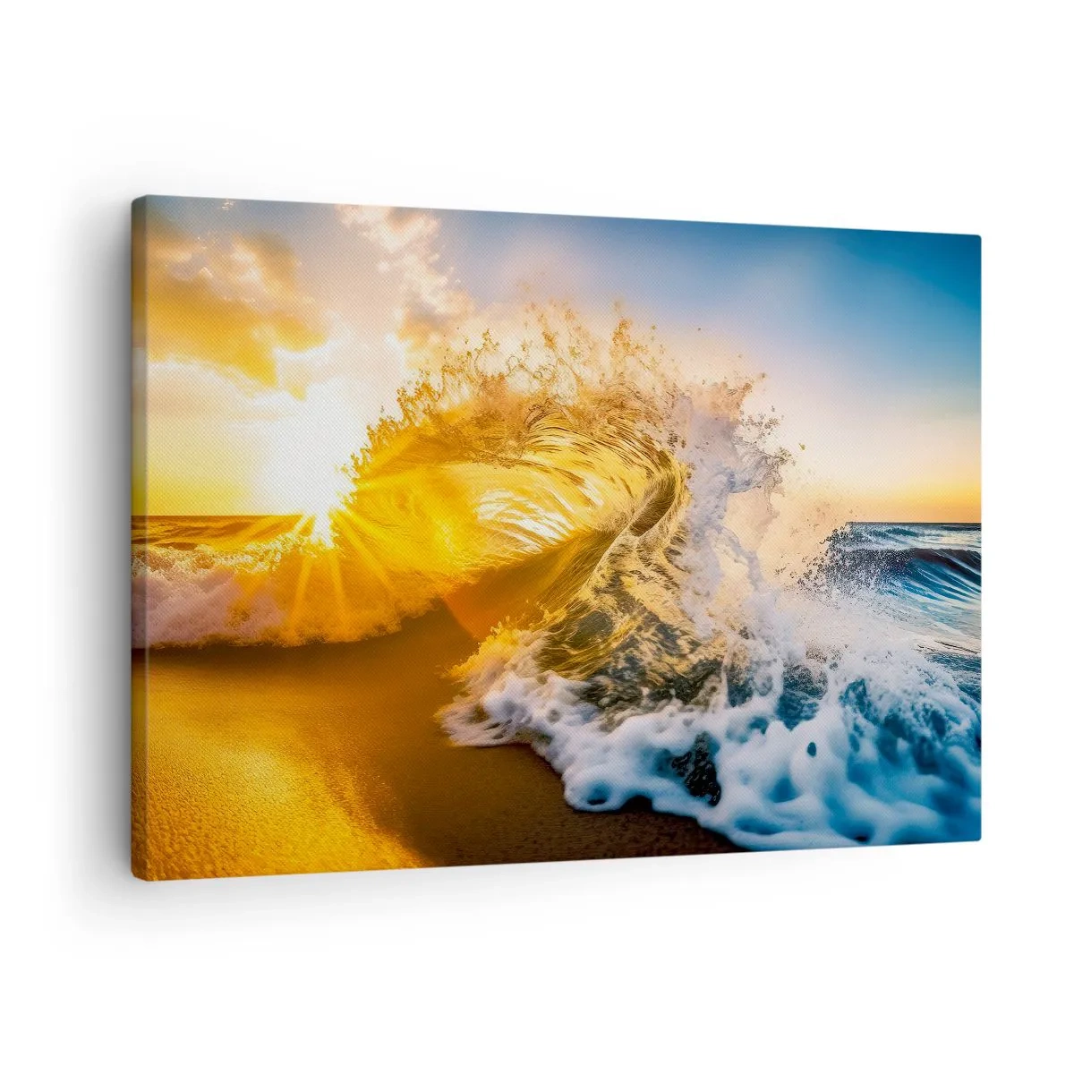 Obraz na plátne - Zlatá vlna na pozadí zapadajúceho slnka - 70x50cm - Hra v piesku - Moderná nástenná dekorácia do obývacej izby a spálne ARTTOR