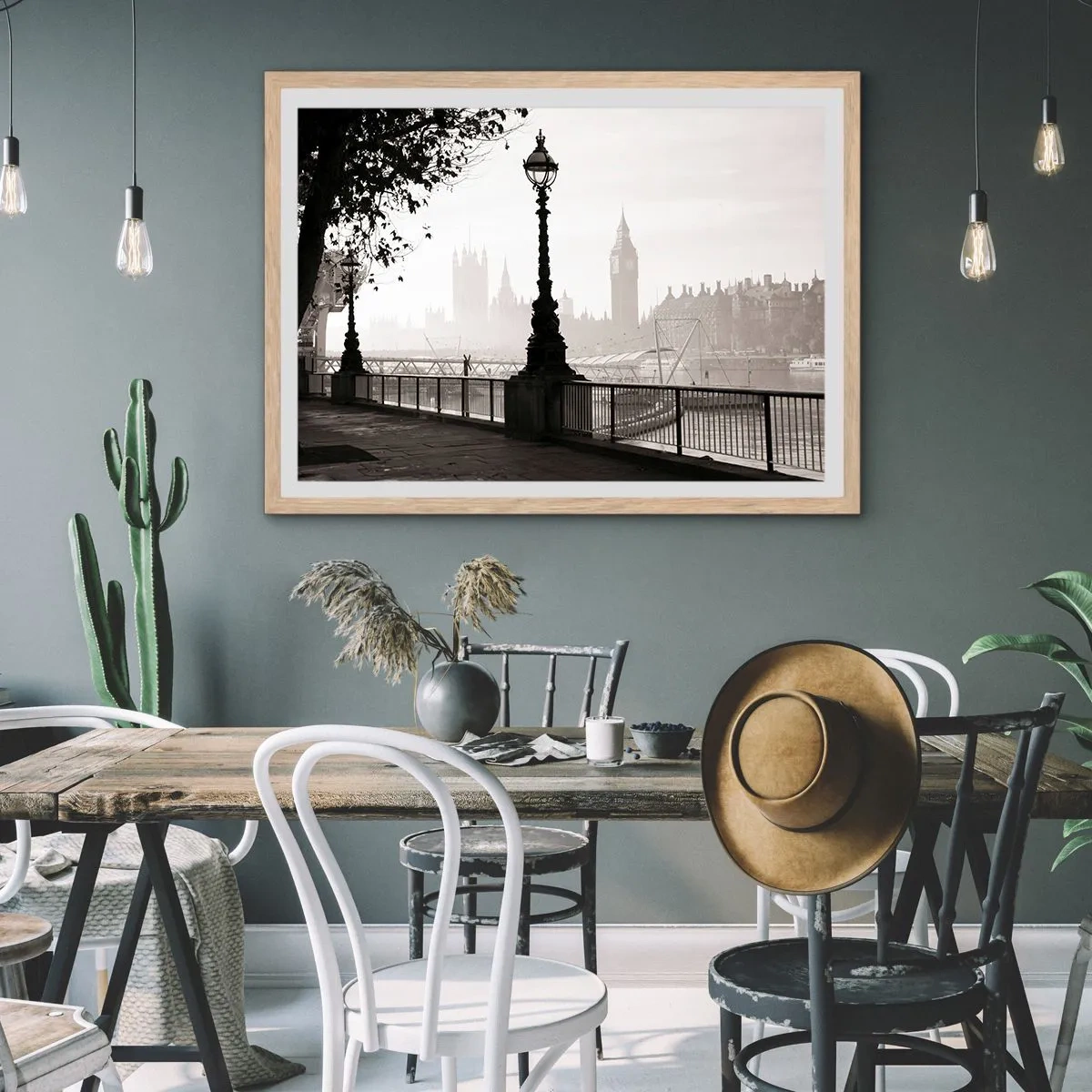 Plagát v ráme zo svetlého duba - Londýnske ráno - 70x50 cm