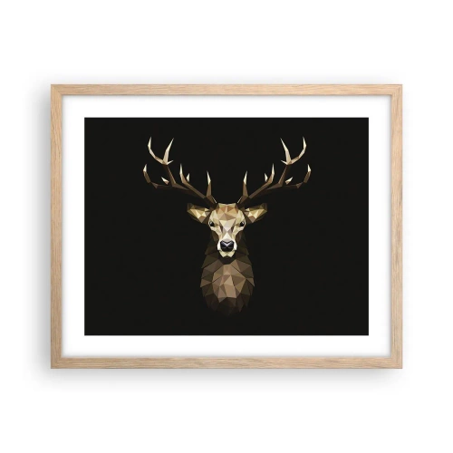 Plagát v ráme zo svetlého duba - Kubistický jeleň - 50x40 cm