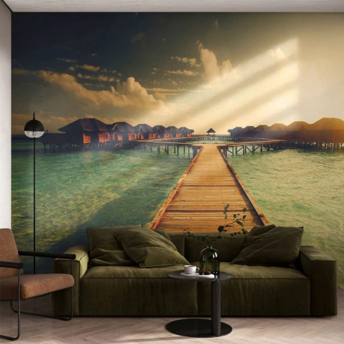 Fototapeta Premium Sand - Vrelé pozvanie - Maledivy, Krajina, Domy na vode - 450x315 cm