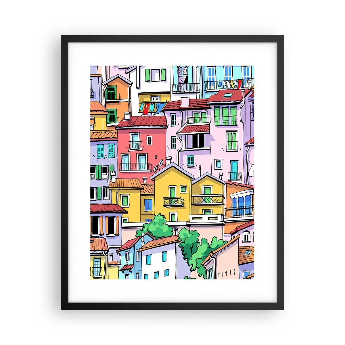 Plagát v čiernom ráme - Veselé mesto - 40x50 cm