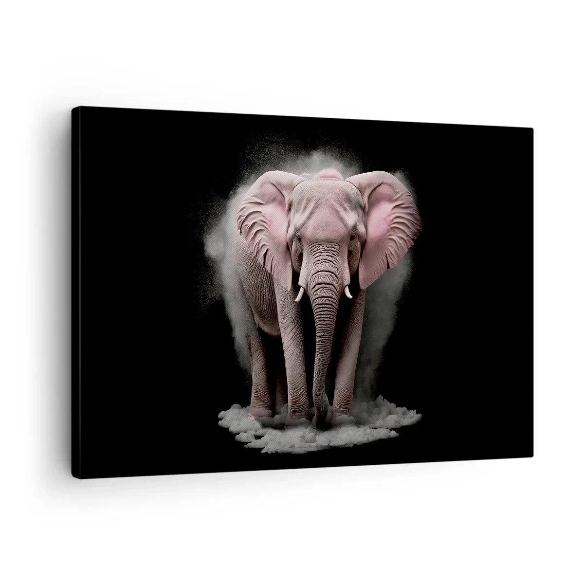 Obraz na plátne - Umelecké poňatie ružového slona na čiernom pozadí - 70x50cm - Nemysli na ružového slona! - Moderná nástenná dekorácia do obývacej izby a spálne ARTTOR