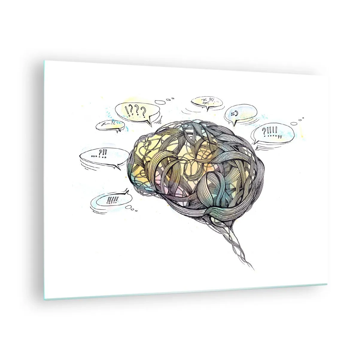 Obraz na skle - Umelecká ilustrácia mozgu s farebnými akcentmi - 70x50cm - Človek - veľká hádanka - Moderná nástenná dekorácia do obývacej izby a spálne ARTTOR