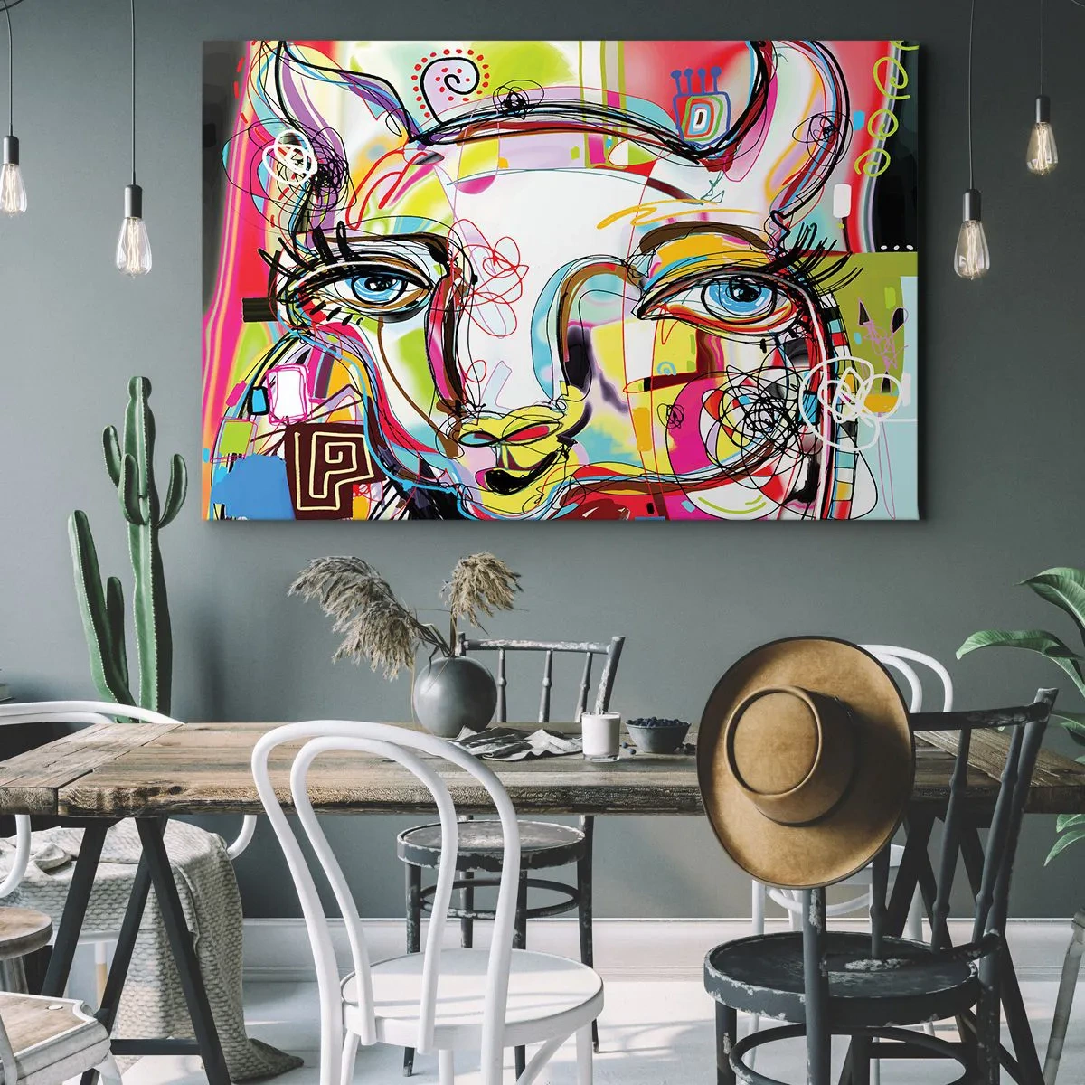 Obraz na plátne - Farebný portrét v abstraktnom umeleckom štýle - 70x50cm - Bohatstvo mačacej krásy - Moderná nástenná dekorácia do obývacej izby a spálne ARTTOR