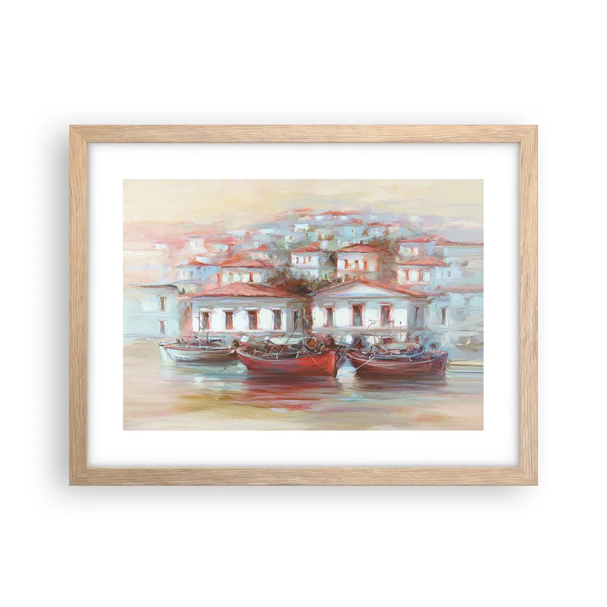 Plagát v ráme zo svetlého duba - Šťastné mestečko - 40x30 cm