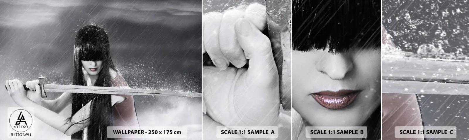 Vzorka Fototapeta Standard Eco - Pekná a nebezpečná - Žena, Meč, Vojenské - 100x30 cm