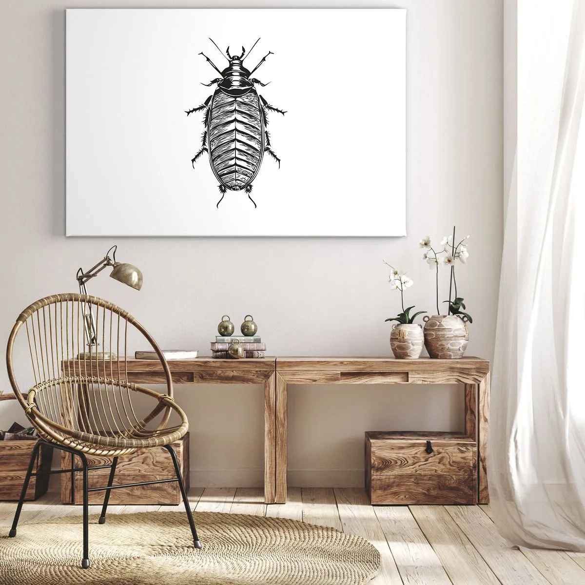 Obraz na plátne - Grafika čiernobieleho hmyzu na bielom pozadí - 70x50cm - Vzorový exemplár! - Moderná nástenná dekorácia do obývacej izby a spálne ARTTOR