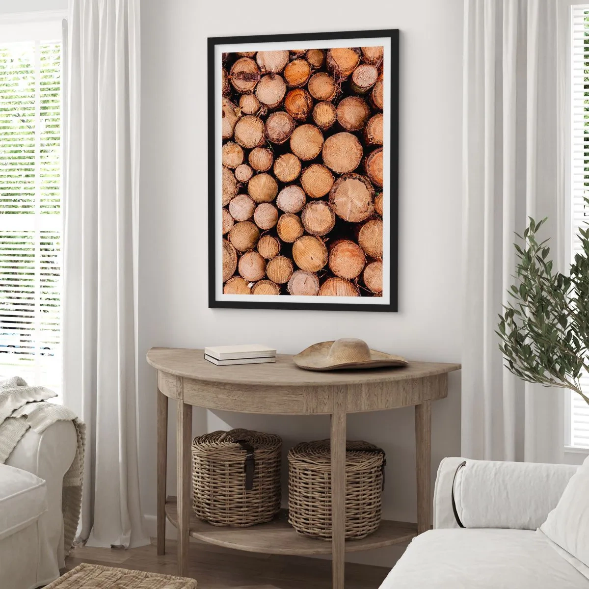 Plagát v čiernom ráme - Prírodné rezané kmene stromov v umeleckom aranžmáne - 50x70cm - Nový začiatok - Moderná nástenná dekorácia do obývacej izby a spálne ARTTOR