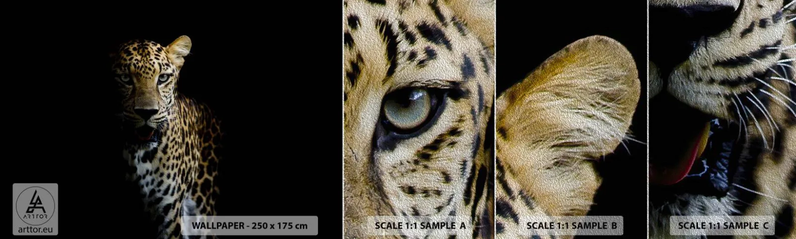 Vzorka fototapety Premium Sand - Temná krása - Zvieratá, leopard, Divoká mačka - 100x30 cm