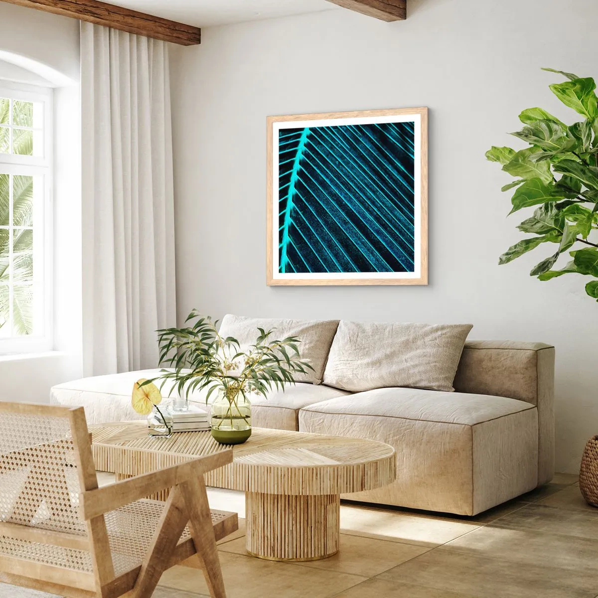 Plagát v ráme zo svetlého duba - Textúra zelene - 30x30 cm