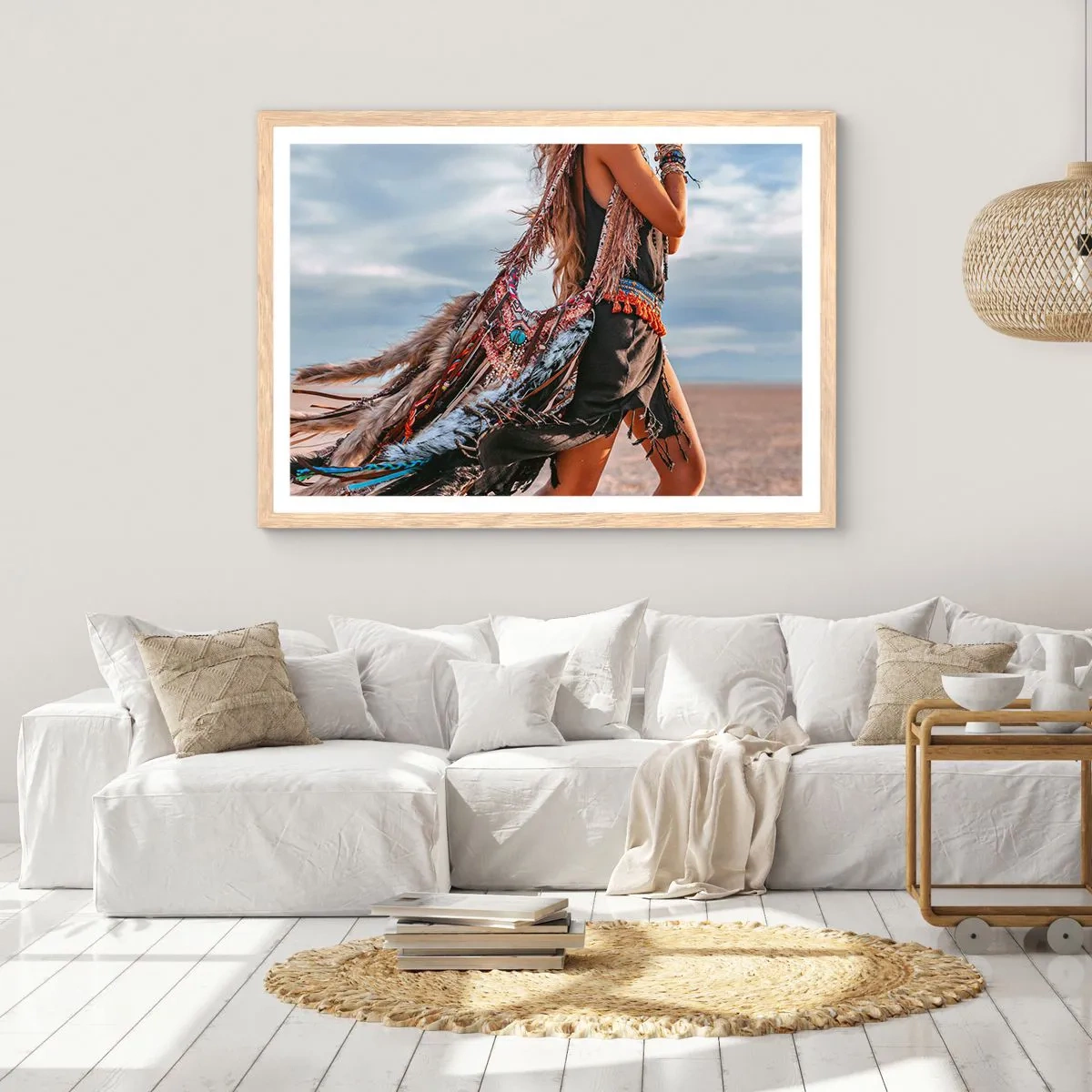 Plagát v ráme zo svetlého duba - Šamanovo dievča - 100x70 cm