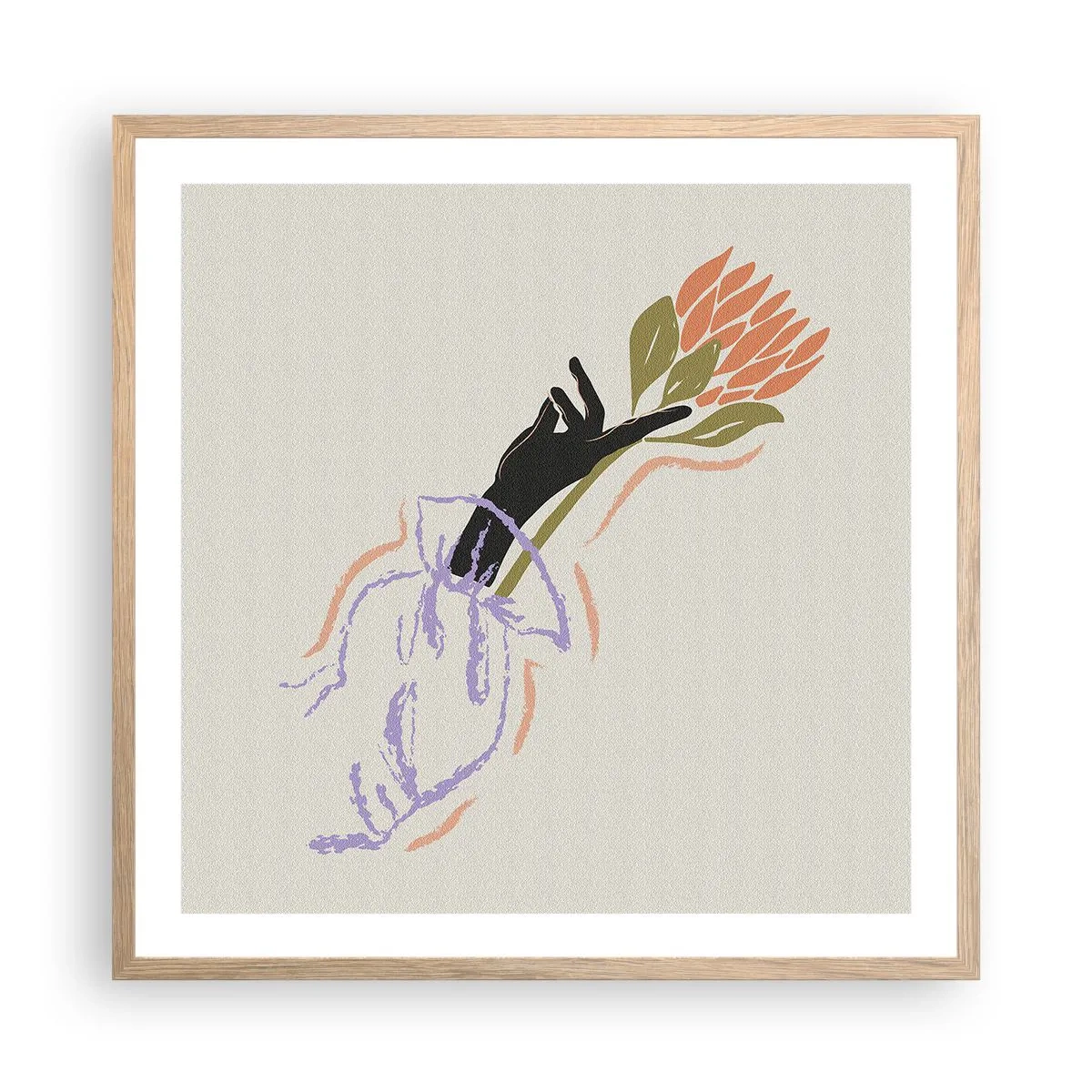 Plagát v ráme zo svetlého duba - Sesterský dotyk - 60x60 cm