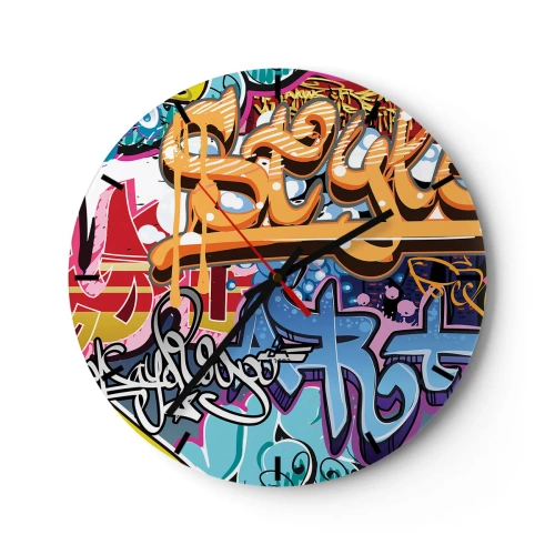 Nástenné hodiny - Ciferník hodín s graffiti motívom v jasných farbách - 30x30cm - Nástenné maľby, nástenné maľby… - Moderná nástenná dekorácia do obývacej izby, kuchyne a spálne ARTTOR