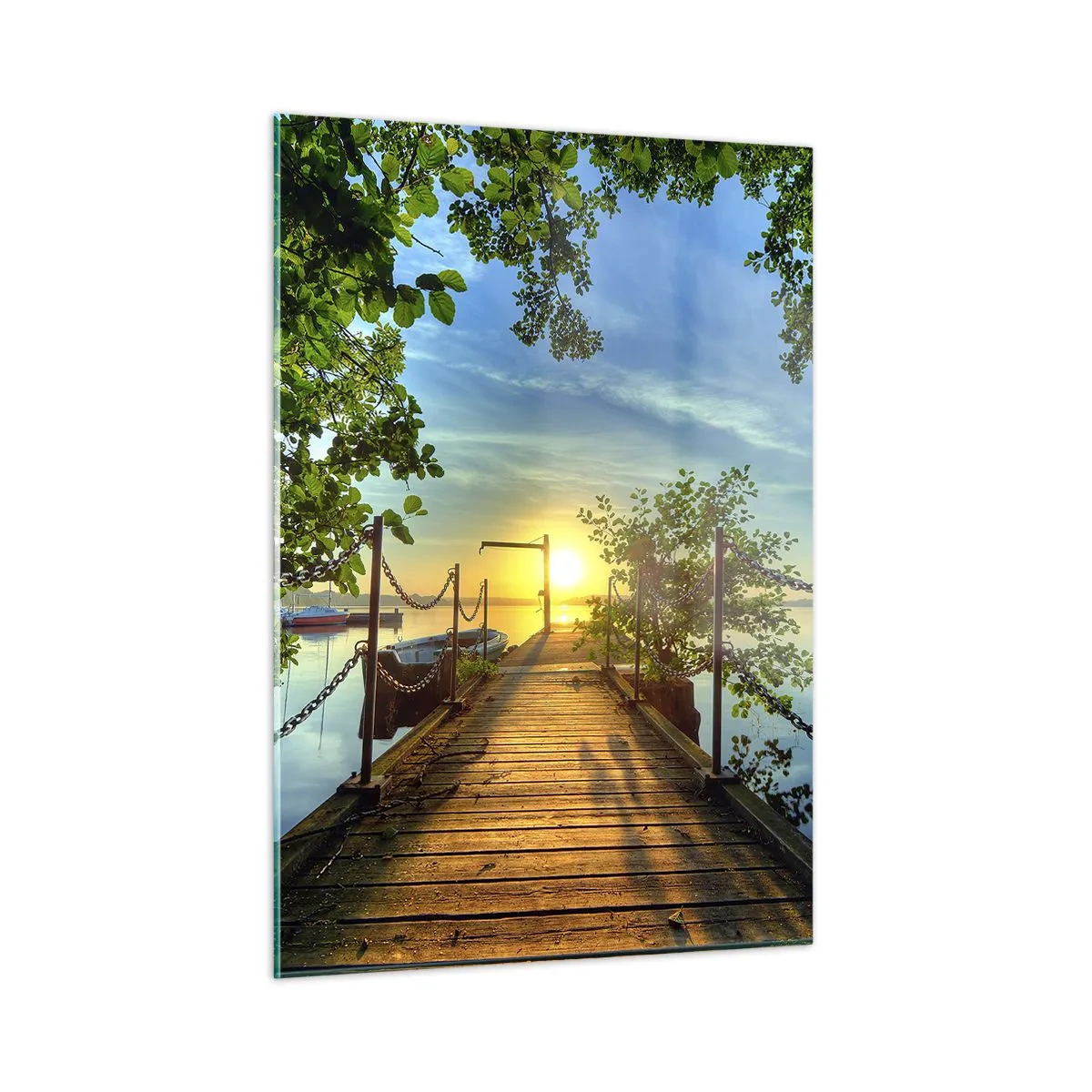 Obraz na skle - Západ pri vode - 50x70 cm
