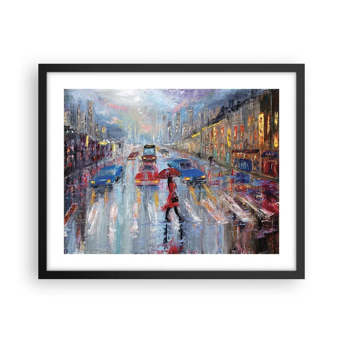 Plagát v čiernom ráme - Daždivé popoludnie v meste - 50x40 cm