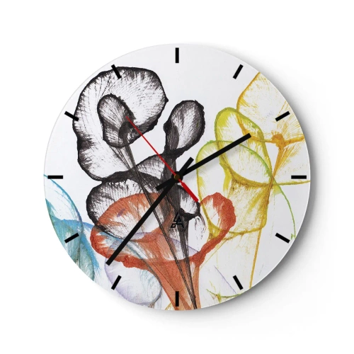 Nástenné hodiny - Farebné, abstraktné kvety na bielom pozadí - 30x30cm - Kvety s dušou - Moderná nástenná dekorácia do obývacej izby, kuchyne a spálne ARTTOR