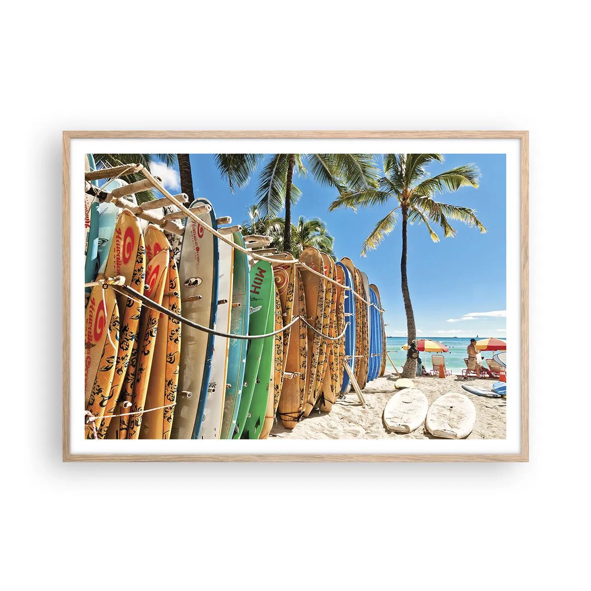 Plagát v ráme zo svetlého duba - Slnečná zábava - 100x70 cm