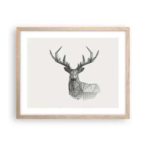 Plagát v ráme zo svetlého duba - Jeleň v kubistickom štýle - 50x40 cm