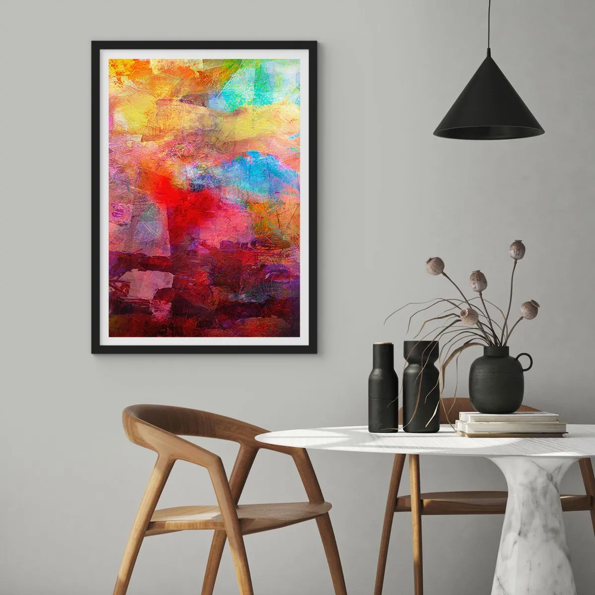 Plagát v čiernom ráme - Abstraktné kompozície plné farieb a dynamiky - 50x70cm - Pozrieť sa doprostred dúhy - Moderná nástenná dekorácia do obývacej izby a spálne ARTTOR