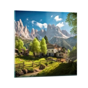 Obraz na skle - Alpská idyla - 30x30 cm