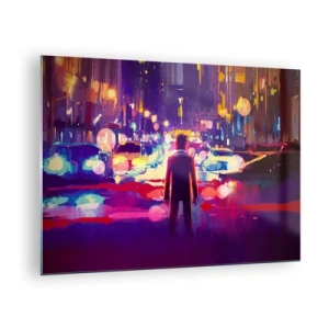 Obraz na skle - Postava vo farebnom, futuristickom štýle mestského nočného svetla - 70x50cm - Ponorený do svetla - Moderná nástenná dekorácia do obývacej izby a spálne ARTTOR