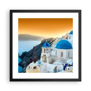 Plagát v čiernom ráme - Santorini - v náruči skál - 40x40 cm