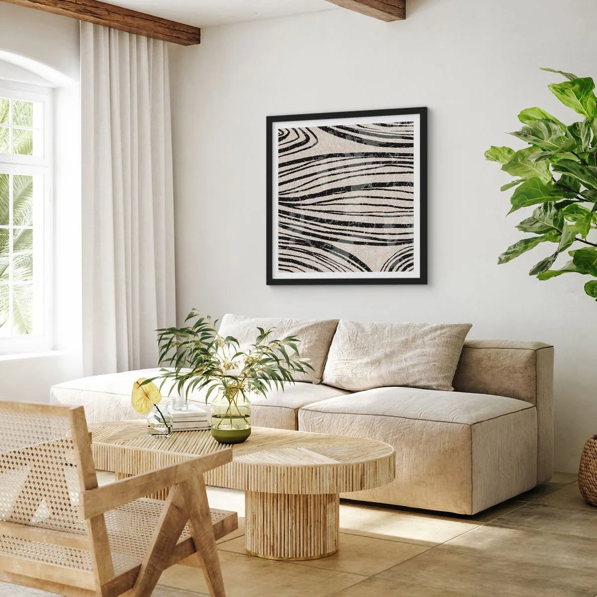 Plagát v čiernom ráme - Močiar s líniami - 40x40 cm