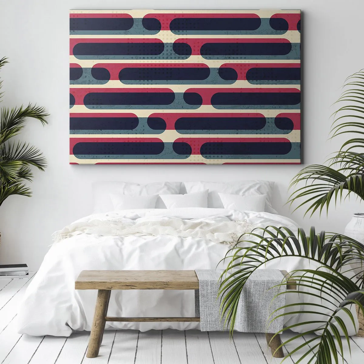 Obraz na plátne - Geometrický retro vzor s pastelovými farbami - 70x50cm - Dovnútra a dopredu - Moderná nástenná dekorácia do obývacej izby a spálne ARTTOR