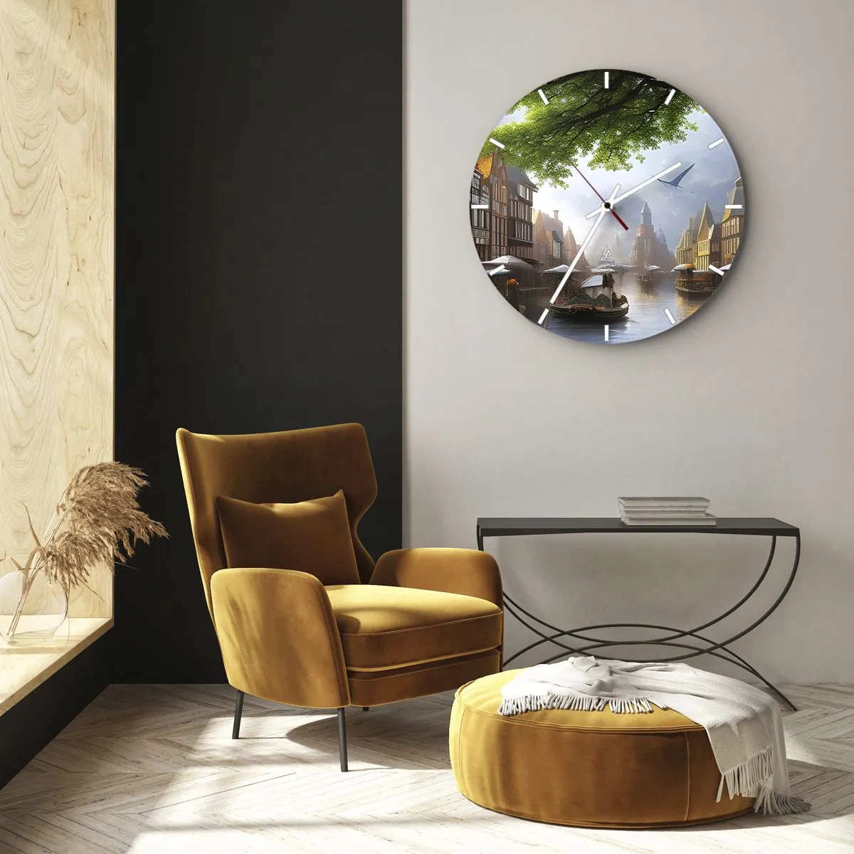Nástenné hodiny - Holandská mestská krajinka - 40x40 cm