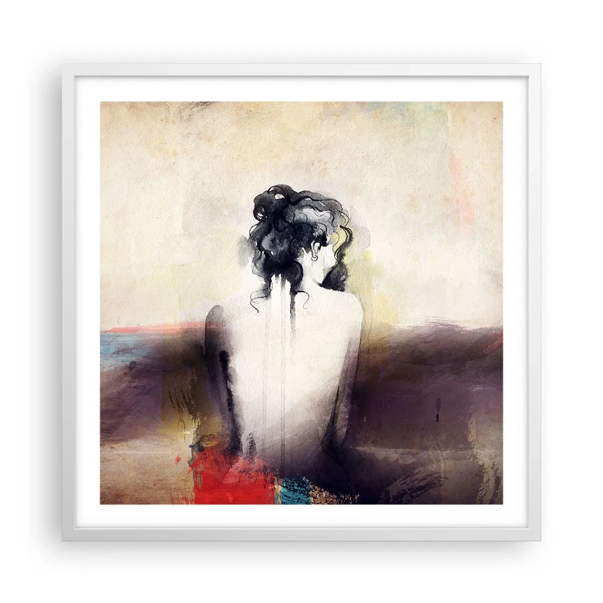 Plagát v bielom ráme - Jemné línie, oválne tvary - 60x60 cm