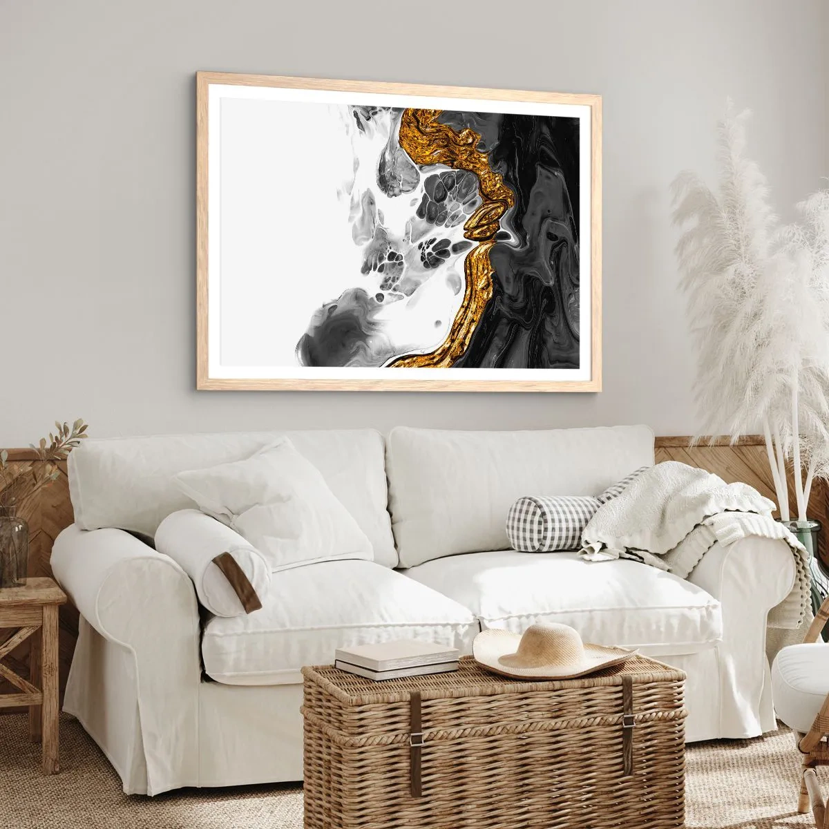 Plagát v ráme zo svetlého duba - Organická kompozícia - 70x50 cm