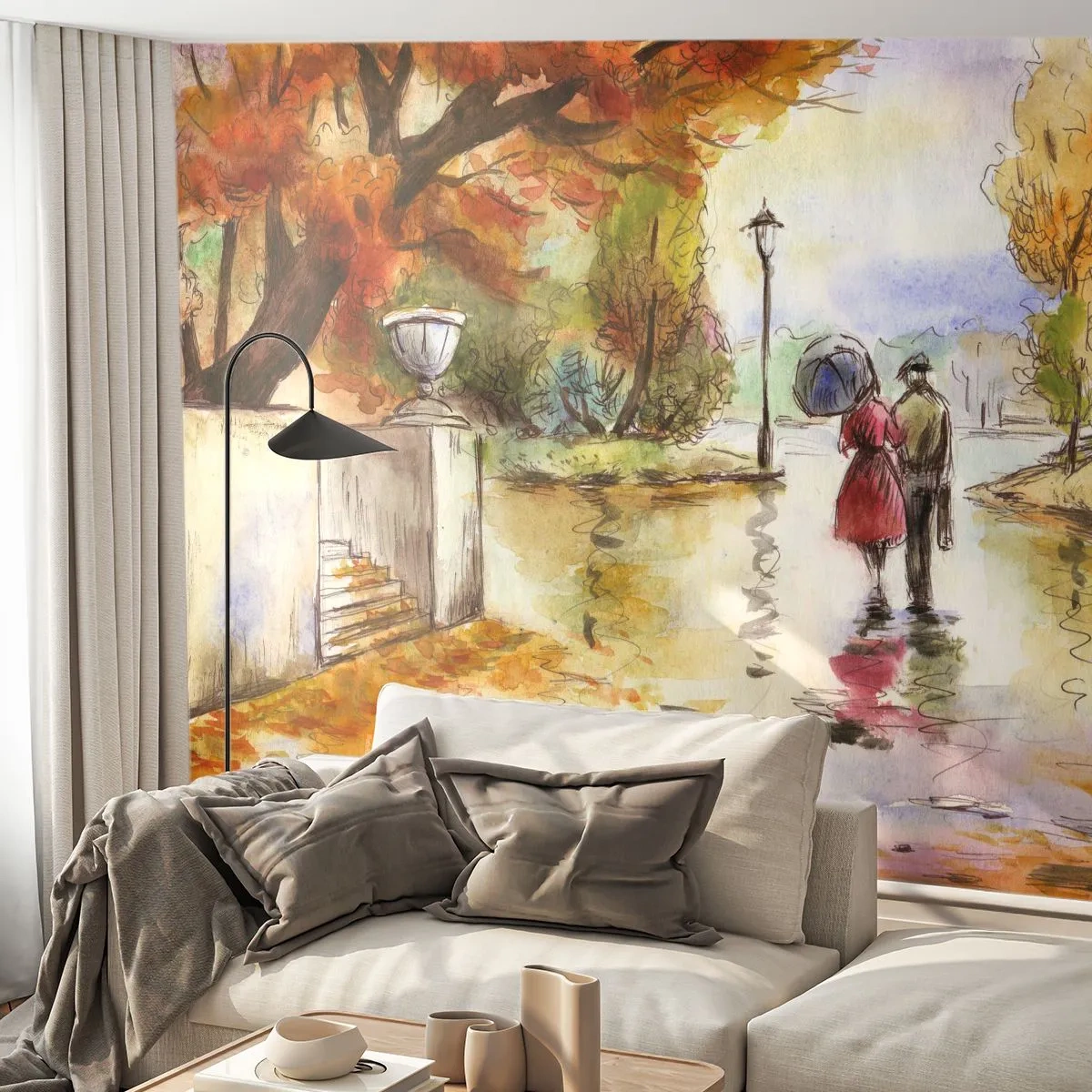 Fototapeta Premium Canvas - Romantická jeseň v parku
 - Mesto, Ľudia, Zamilovaný pár - 400x280 cm