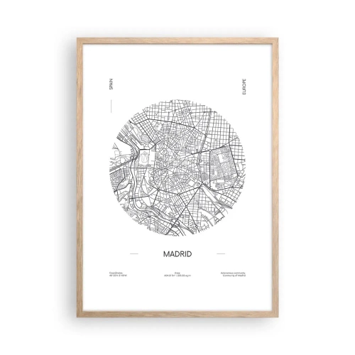 Plagát v ráme zo svetlého duba - Anatómia Madridu - 50x70 cm