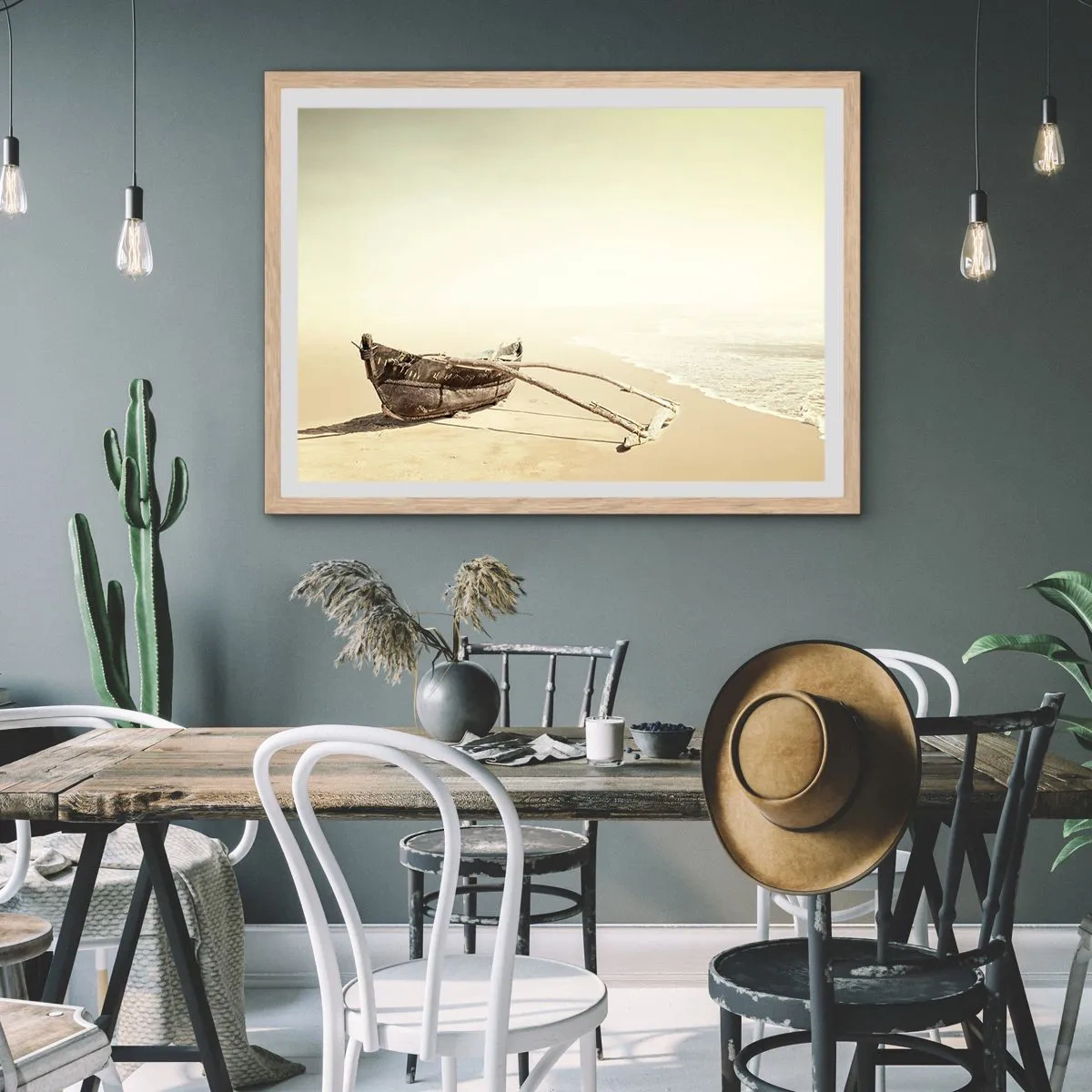 Plagát v ráme zo svetlého duba - Spomienka na južné more - 91x61 cm