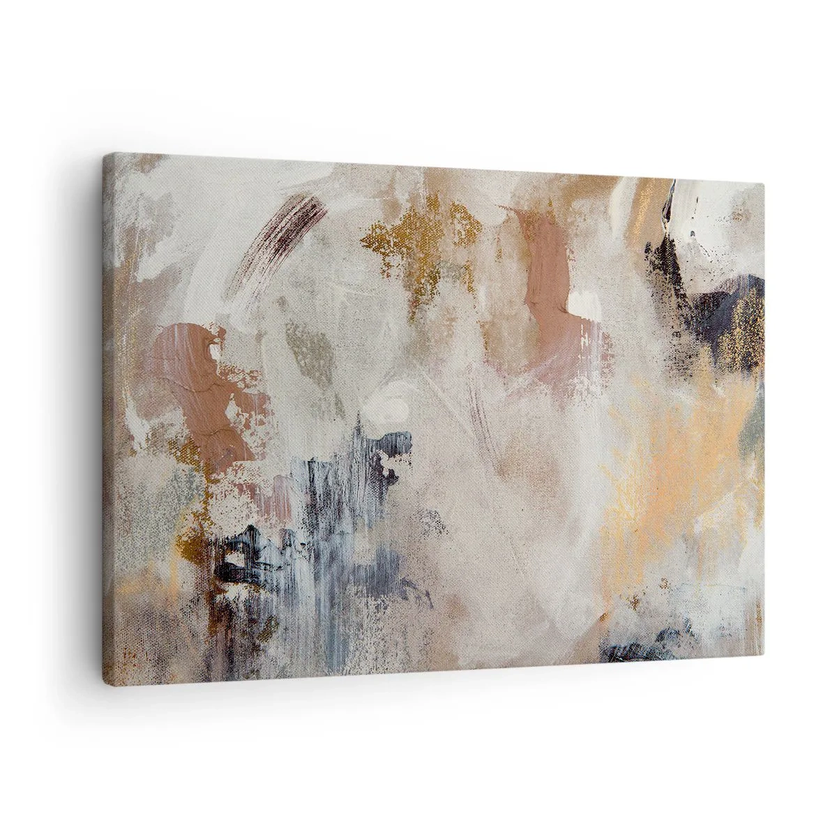 Obraz na plátne - Abstraktné škvrny v tlmených odtieňoch béžovej a zlatej - 70x50cm - Hmlistá abstrakcia - Moderná nástenná dekorácia do obývacej izby a spálne ARTTOR