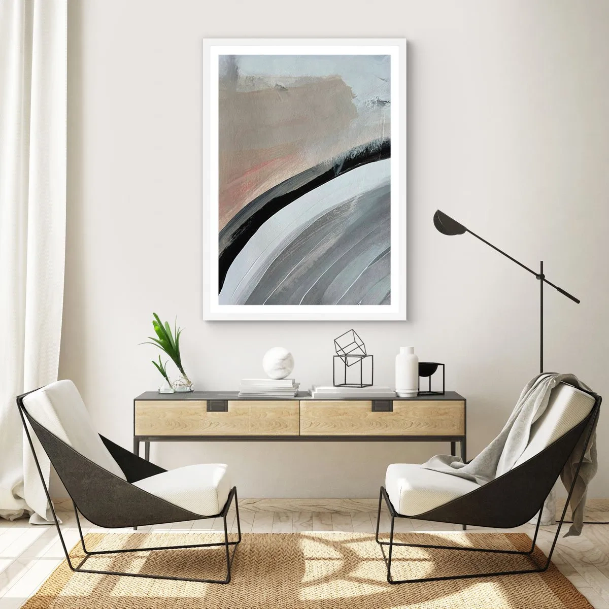 Plagát v bielom ráme - Kompozícia: čierny a šedý oblúk - 50x70 cm