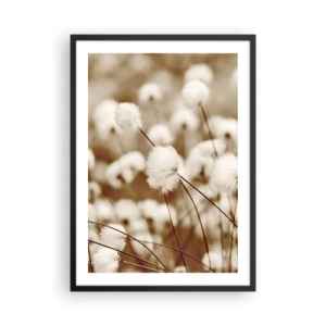 Plagát v čiernom ráme - Nadýchané steblá trávy v jemnom zábere - 50x70cm - Chlpatý lán - Moderná nástenná dekorácia do obývacej izby a spálne ARTTOR