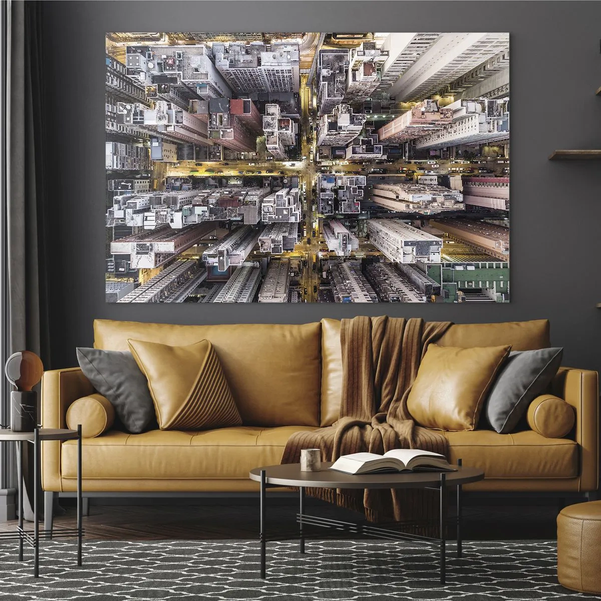 Obraz na skle - Pohľad na metropolu z vtáčej perspektívy - 70x50cm - Pozdrav z Hongkongu - Moderná nástenná dekorácia do obývacej izby a spálne ARTTOR