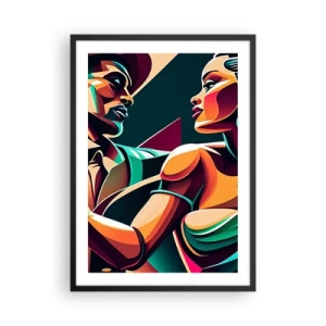 Plagát v čiernom ráme - Farebná ukážka páru tancujúceho tango v štýle pop art - 50x70cm - V rytme srdca - Moderná nástenná dekorácia do obývacej izby a spálne ARTTOR