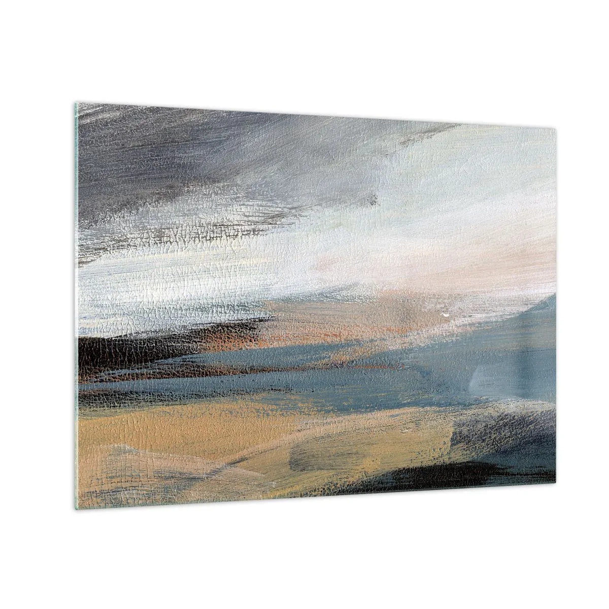 Obraz na skle - Abstraktná krajina v chladných a zemitých farbách. - 70x50cm - Abstrakcia: severná krajina - Moderná nástenná dekorácia do obývacej izby a spálne ARTTOR