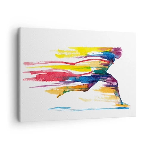 Obraz na plátne - Bežec v abstraktných farbách symbolizujúcich dynamiku a energiu - 70x50cm - Dúhový beh - Moderná nástenná dekorácia do obývacej izby a spálne ARTTOR