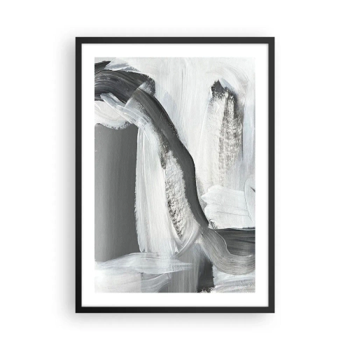 Plagát v čiernom ráme - Abstraktná kompozícia čiernej, bielej a sivej - 50x70cm - Pevným pohybom - Moderná nástenná dekorácia do obývacej izby a spálne ARTTOR