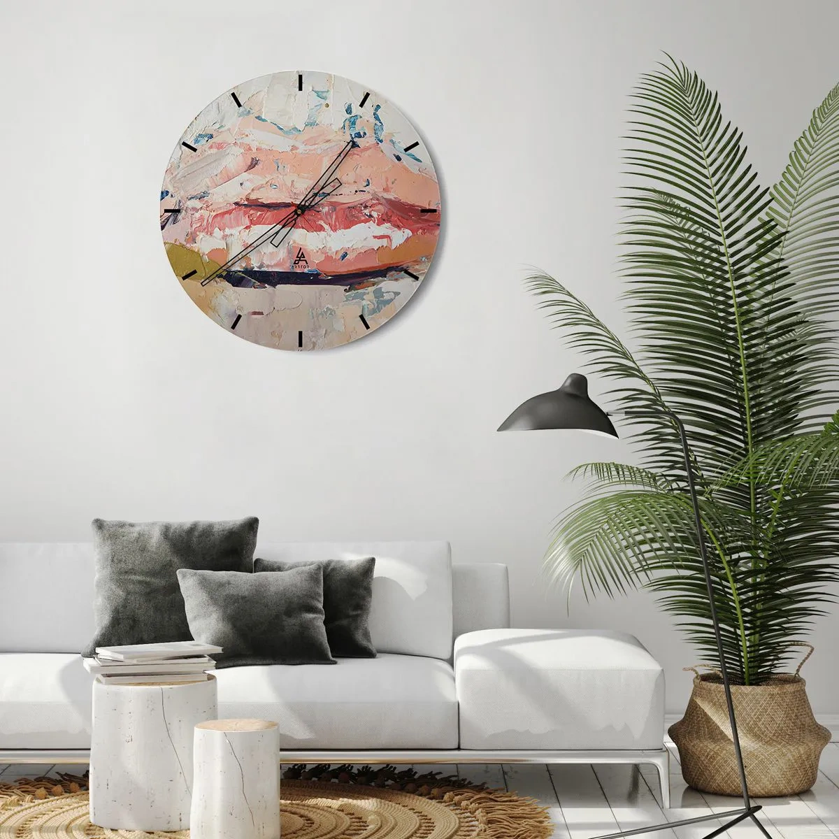 Nástenné hodiny - Abstraktná textúra farieb v odtieňoch béžovej a ružovej - 30x30cm - Prebúdza zmysly - Moderná nástenná dekorácia do obývacej izby, kuchyne a spálne ARTTOR