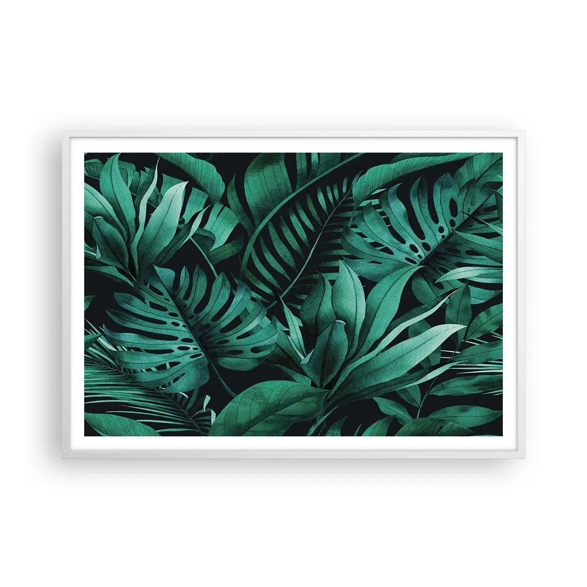 Plagát v bielom ráme - Hĺbka tropickej zelene - 100x70 cm
