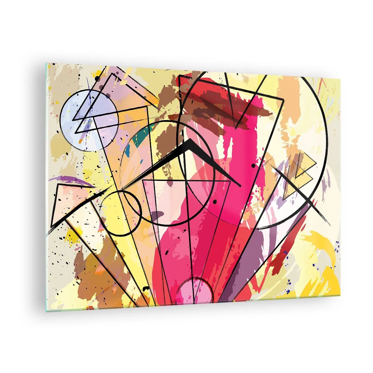 Obraz na skle - Farebná abstrakcia s geometrickými vzormi a čiarami - 70x50cm - Výbuch - Moderná nástenná dekorácia do obývacej izby a spálne ARTTOR