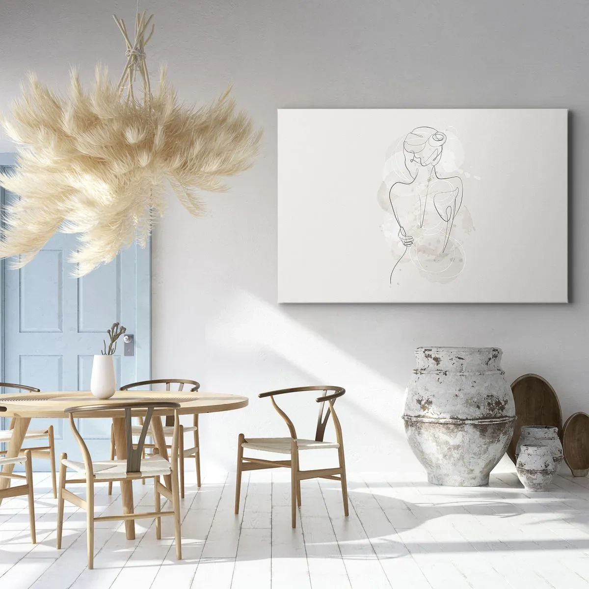 Obraz na plátne - Minimalistická skica ženskej siluety na svetlom pozadí. - 70x50cm - Ako citlivý nástroj - Moderná nástenná dekorácia do obývacej izby a spálne ARTTOR