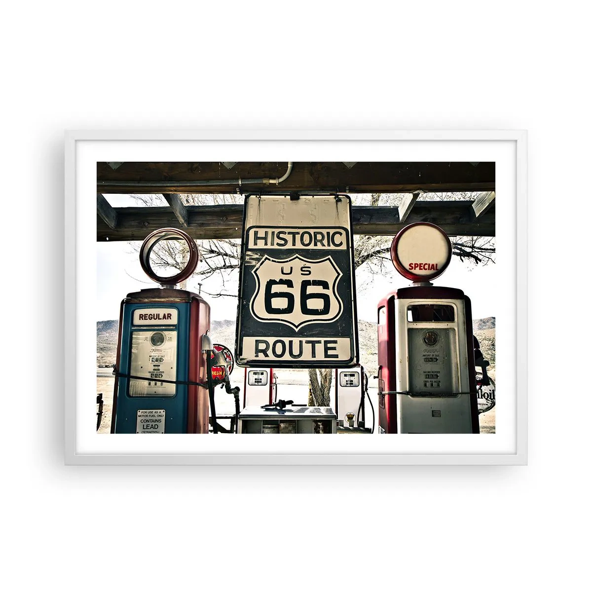 Plagát v bielom ráme - Americká retro cesta - 70x50 cm